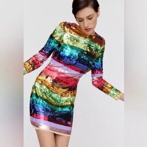 Mac Duggal Vibrant Rainbow 🌈 Sequin Dress NWT Never Worn (measurements in desc)